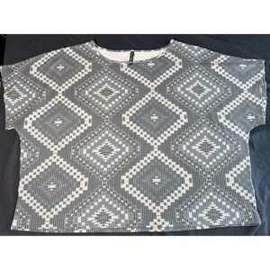 1am~ Womens 3XL Sterling Kreek Short Sleeve Shirt  Aztec Pattern Grey/blue